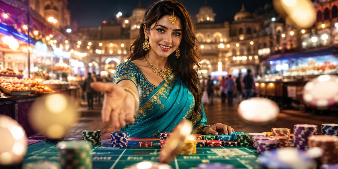 Indian woman playing Baccarat in traditional saree